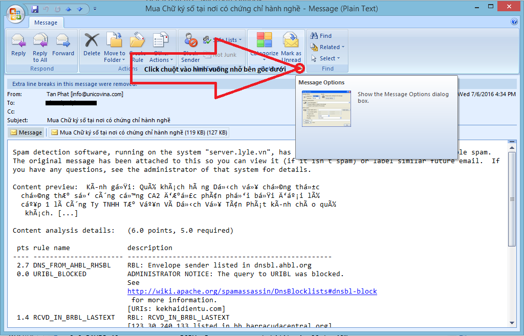 Kiểm tra mail Spam từ Microsoft Outlook
